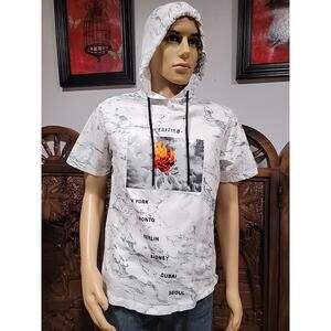 ORIGINAL GRAVITY NY Size S Hooded Graphic Men's Streetwear Sweatshirt White #W7